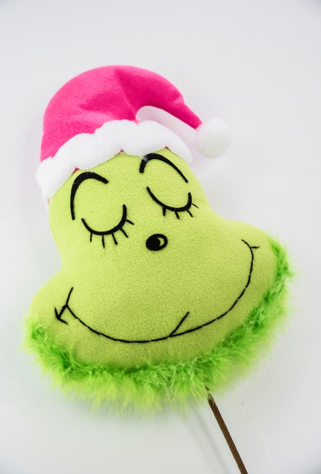 Green fluffy monster head with pink hat - Greenery MarketPicksGM2119PKGN