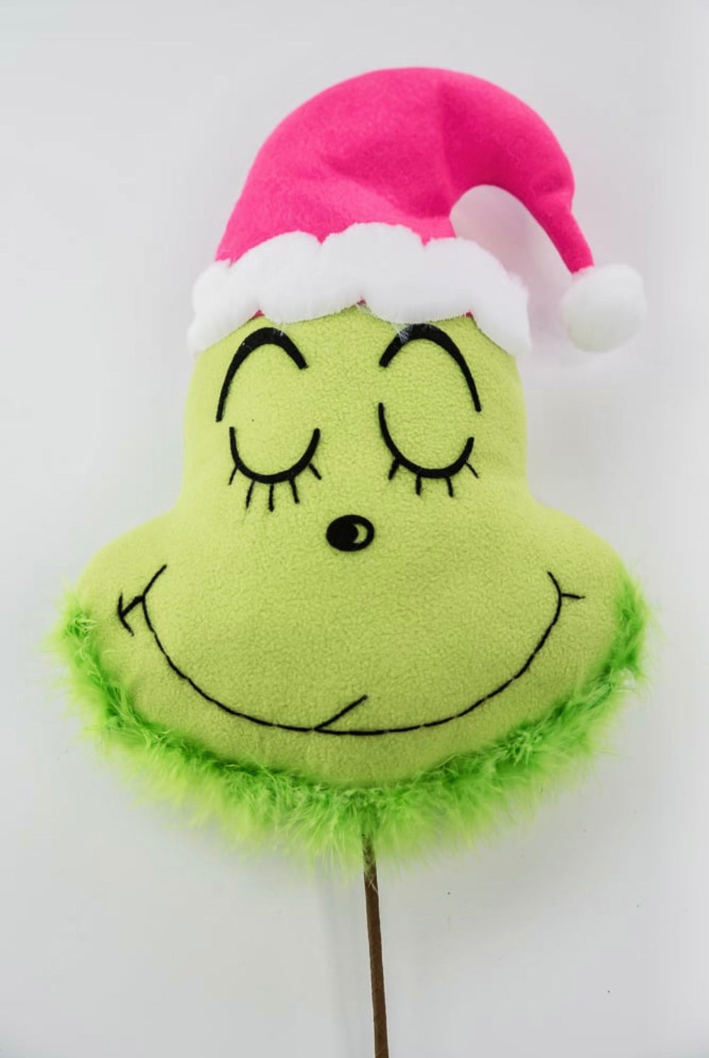 Green fluffy monster head with pink hat - Greenery MarketPicksGM2119PKGN