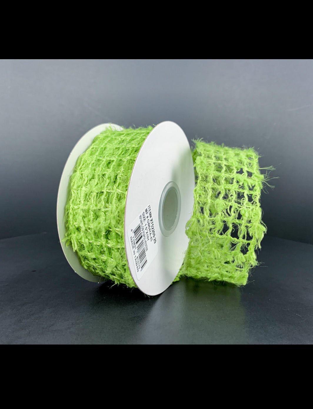 Green fur netted wired ribbon, 1.5
