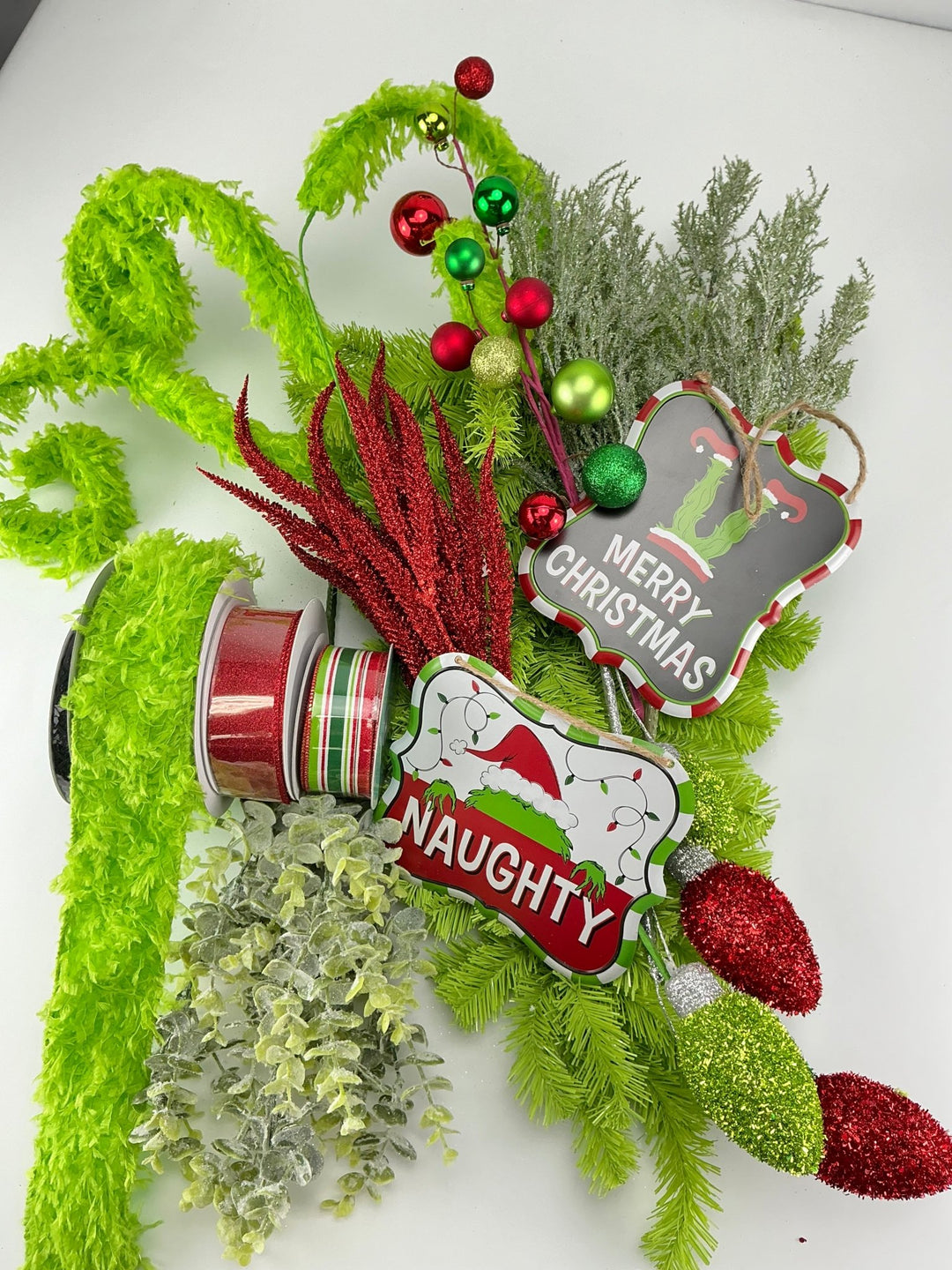 Green fuzzy elf kit with swag - Greenery MarketgreenfurxSTRIPE