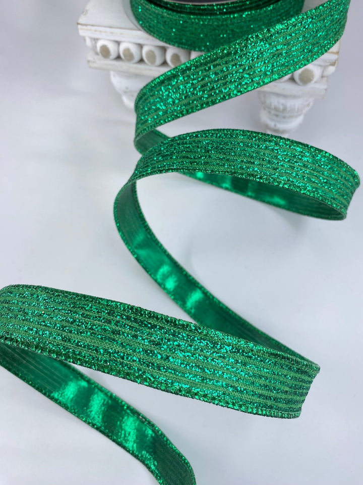 Green glitter stripe 1” farrisilk wired ribbon - Greenery MarketRibbons & TrimRS161 - 55