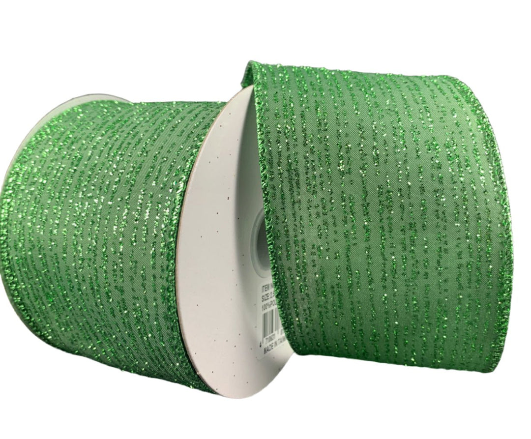 Green glitter stripes wired ribbon, 2.5" - Greenery MarketWired ribbon72311 - 40 - 06