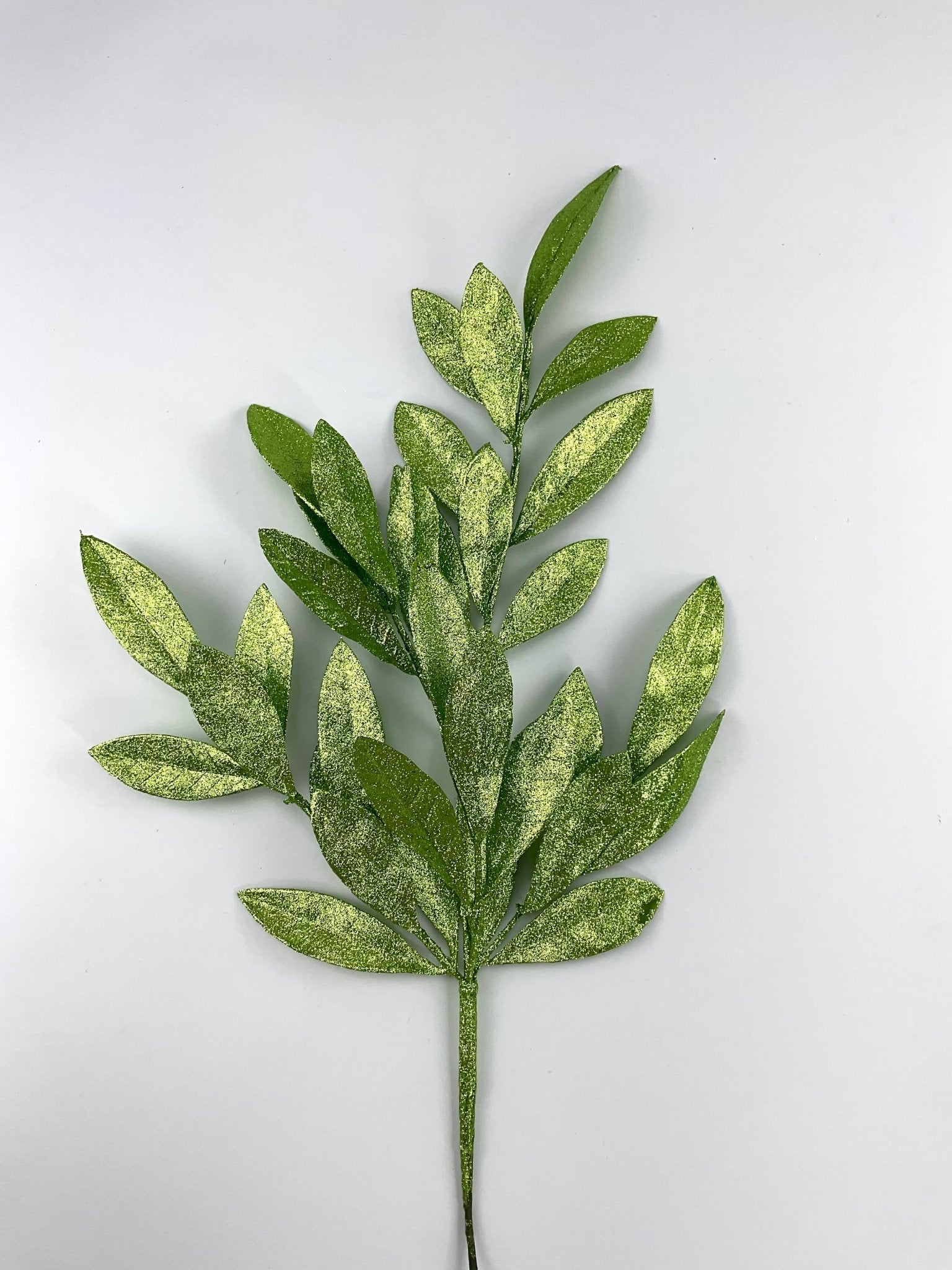 Green glittered bay leaf spray - Greenery MarketArtificial FloraXG988 - APLG