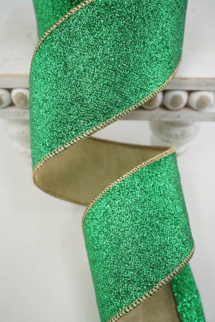 Green & Gold Metallic Wired Ribbon - 2.5" - Greenery MarketRibbon208166