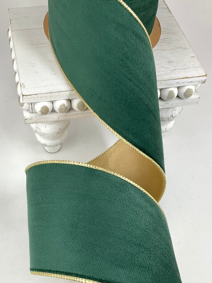 Green & Gold Reversible Classic Velvet Wired Ribbon - 4" - Greenery Market7115W-589-100E