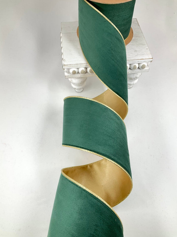 Green & Gold Reversible Classic Velvet Wired Ribbon - 4" - Greenery Market7115W-589-100E