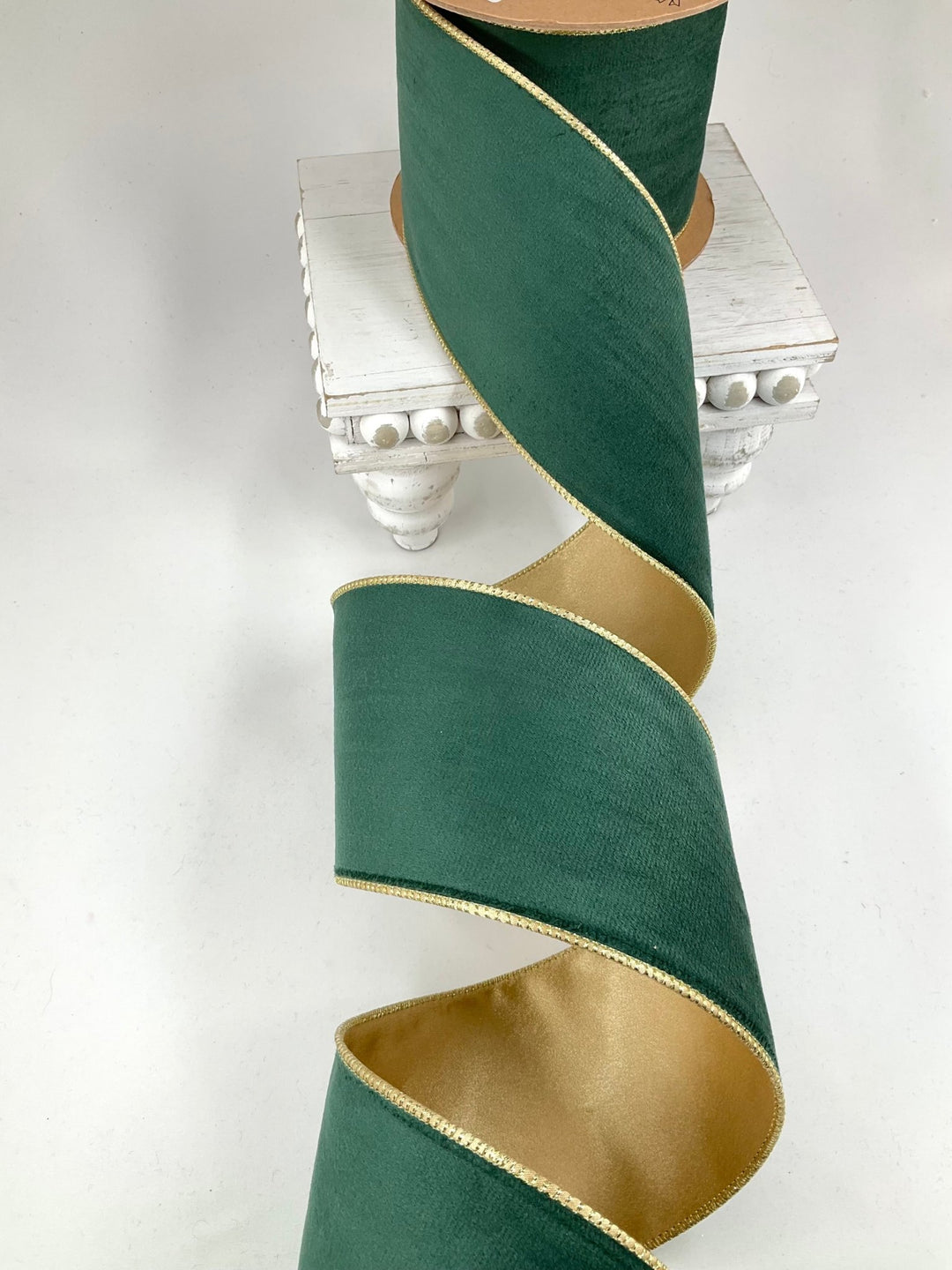 Green & Gold Reversible Classic Velvet Wired Ribbon - 4" - Greenery Market7115W-589-100E