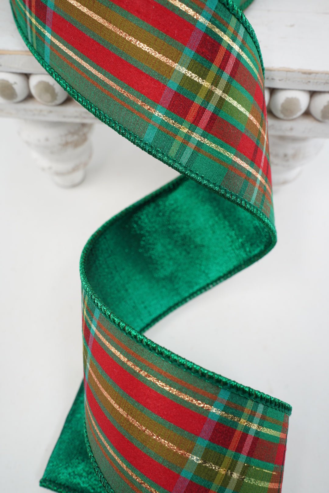 Green holiday plaid wired ribbon 2.5” - Greenery MarketWired ribbon94260W-592-40F