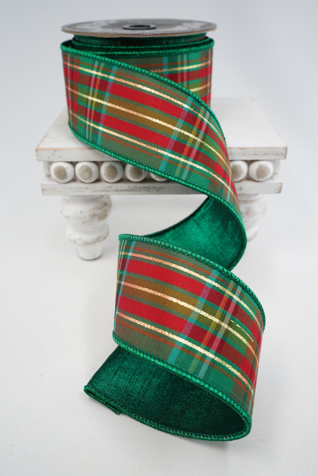 Green holiday plaid wired ribbon 2.5” - Greenery MarketWired ribbon94260W-592-40F