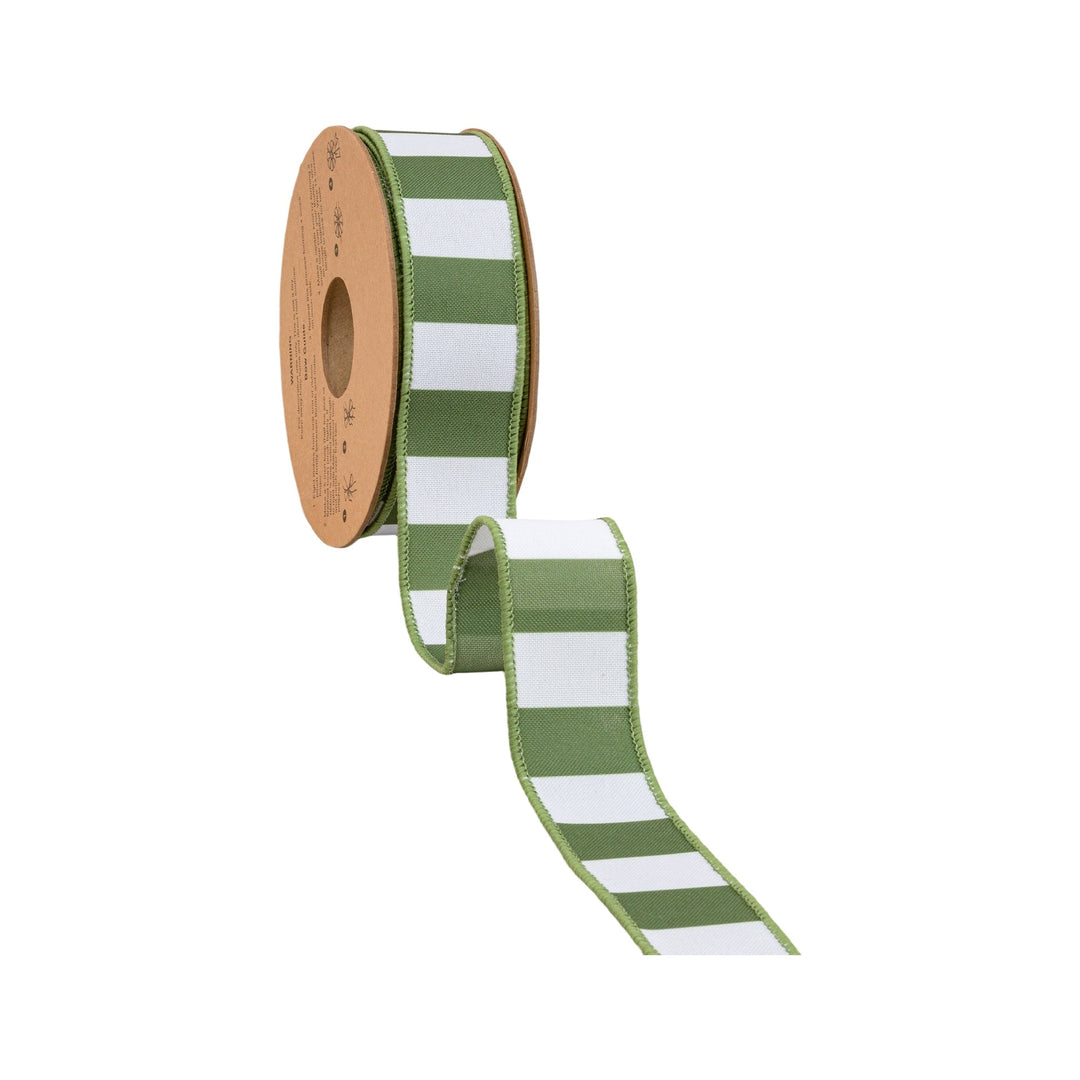 Green Horizontal Stripe With Green Backing Wired Ribbon - 1.5" - Greenery MarketWired Ribbon9335W-570-38E