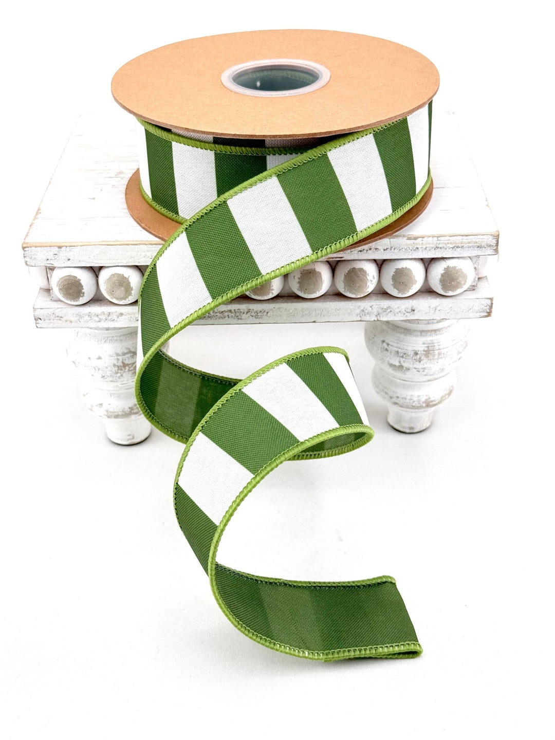 Green Horizontal Stripe With Green Backing Wired Ribbon - 1.5" - Greenery MarketWired Ribbon9335W-570-38E