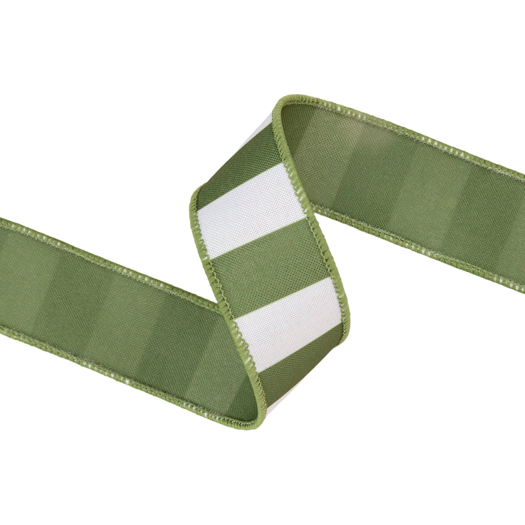 Green Horizontal Stripe With Green Backing Wired Ribbon - 1.5" - Greenery MarketWired Ribbon9335W-570-38E