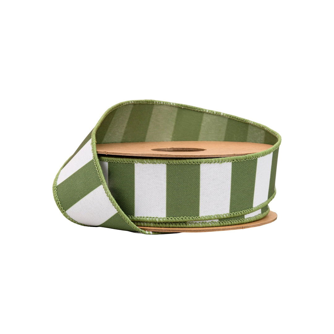 Green Horizontal Stripe With Green Backing Wired Ribbon - 1.5" - Greenery MarketWired Ribbon9335W-570-38E