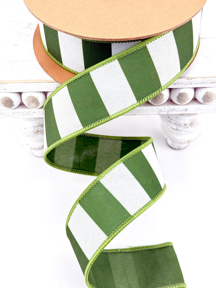 Green Horizontal Stripe With Green Backing Wired Ribbon - 1.5" - Greenery MarketWired Ribbon9335W-570-38E