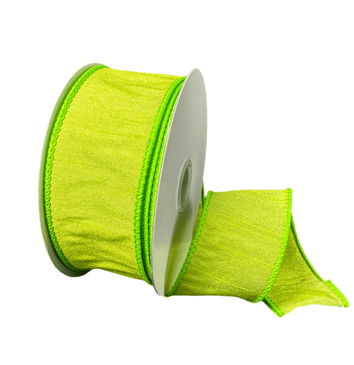 Green lime, faux Dupioni wired ribbon 1.5” - Greenery MarketWired ribbon72434 - 09 - 09
