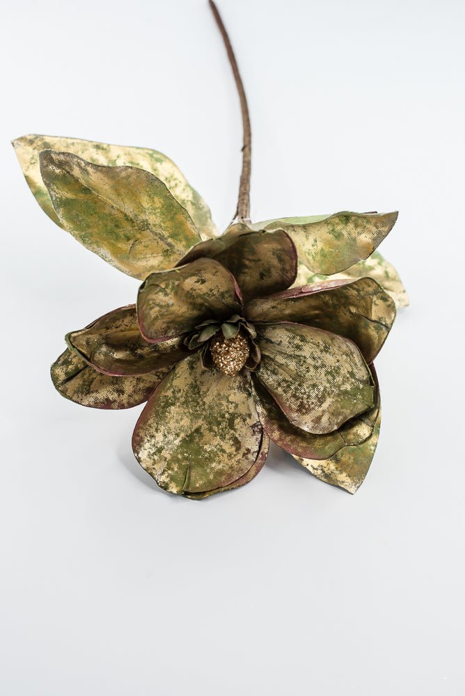 Green Metallic Antique Magnolia Spray - 23" - Greenery MarketXFS844-GR