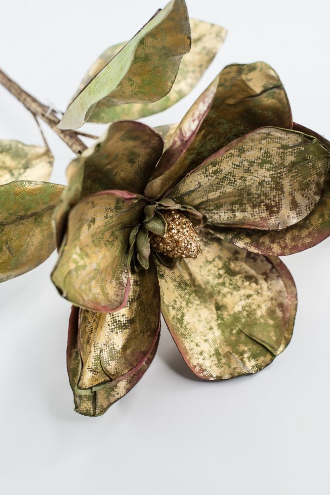 Green Metallic Antique Magnolia Spray - 23" - Greenery MarketXFS844-GR