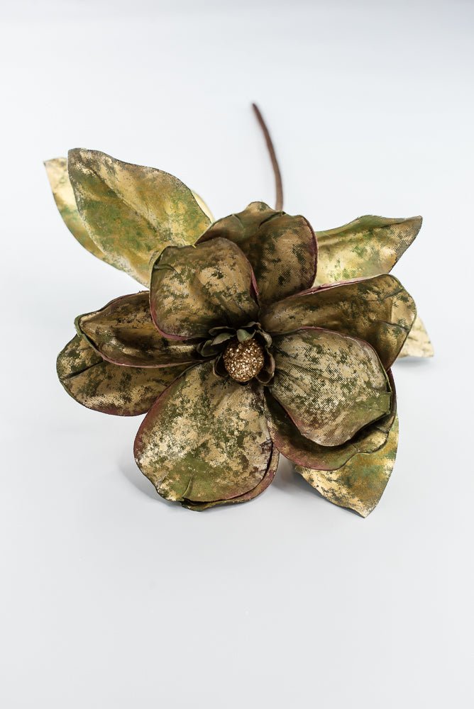 Green Metallic Antique Magnolia Spray - 23" - Greenery MarketXFS844-GR