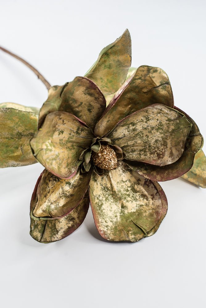 Green Metallic Antique Magnolia Spray - 23" - Greenery MarketXFS844-GR