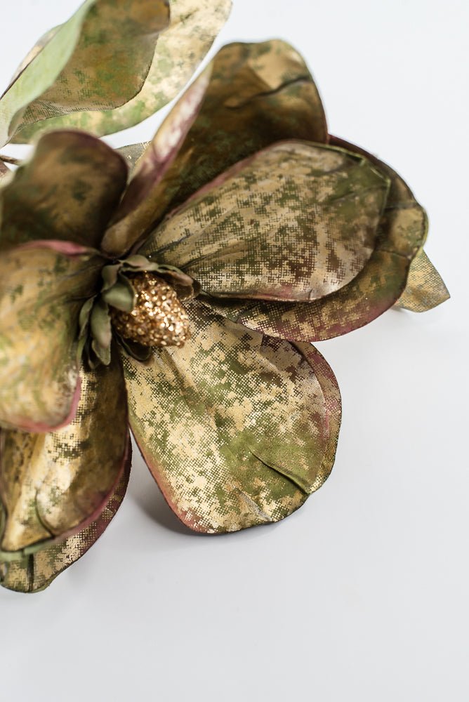 Green Metallic Antique Magnolia Spray - 23" - Greenery MarketXFS844-GR