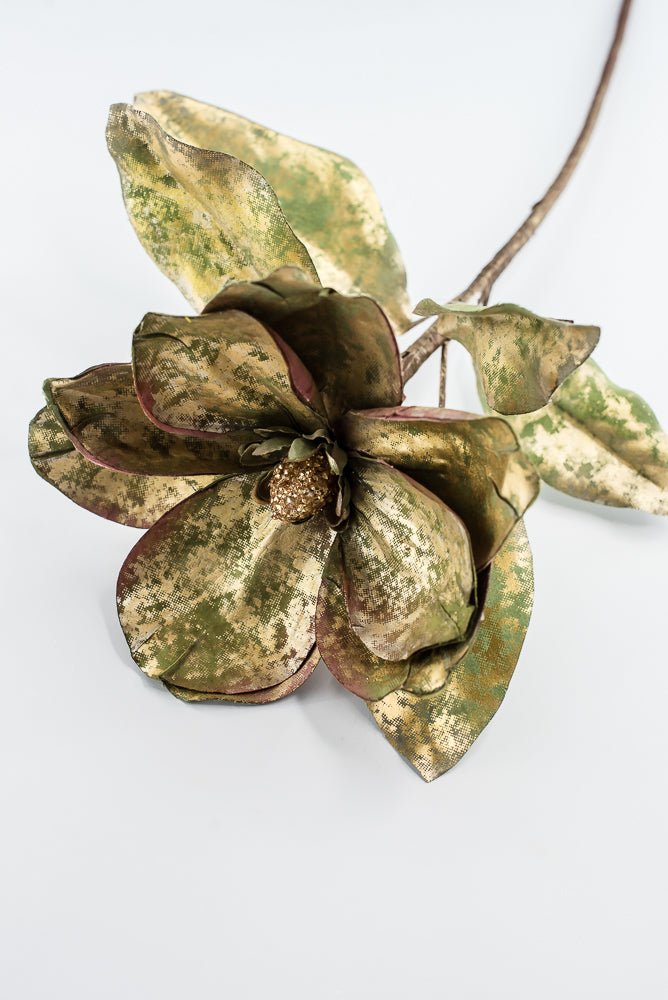 Green Metallic Antique Magnolia Spray - 23" - Greenery MarketXFS844-GR