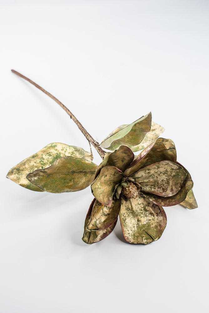Green Metallic Antique Magnolia Spray - 23" - Greenery MarketXFS844-GR
