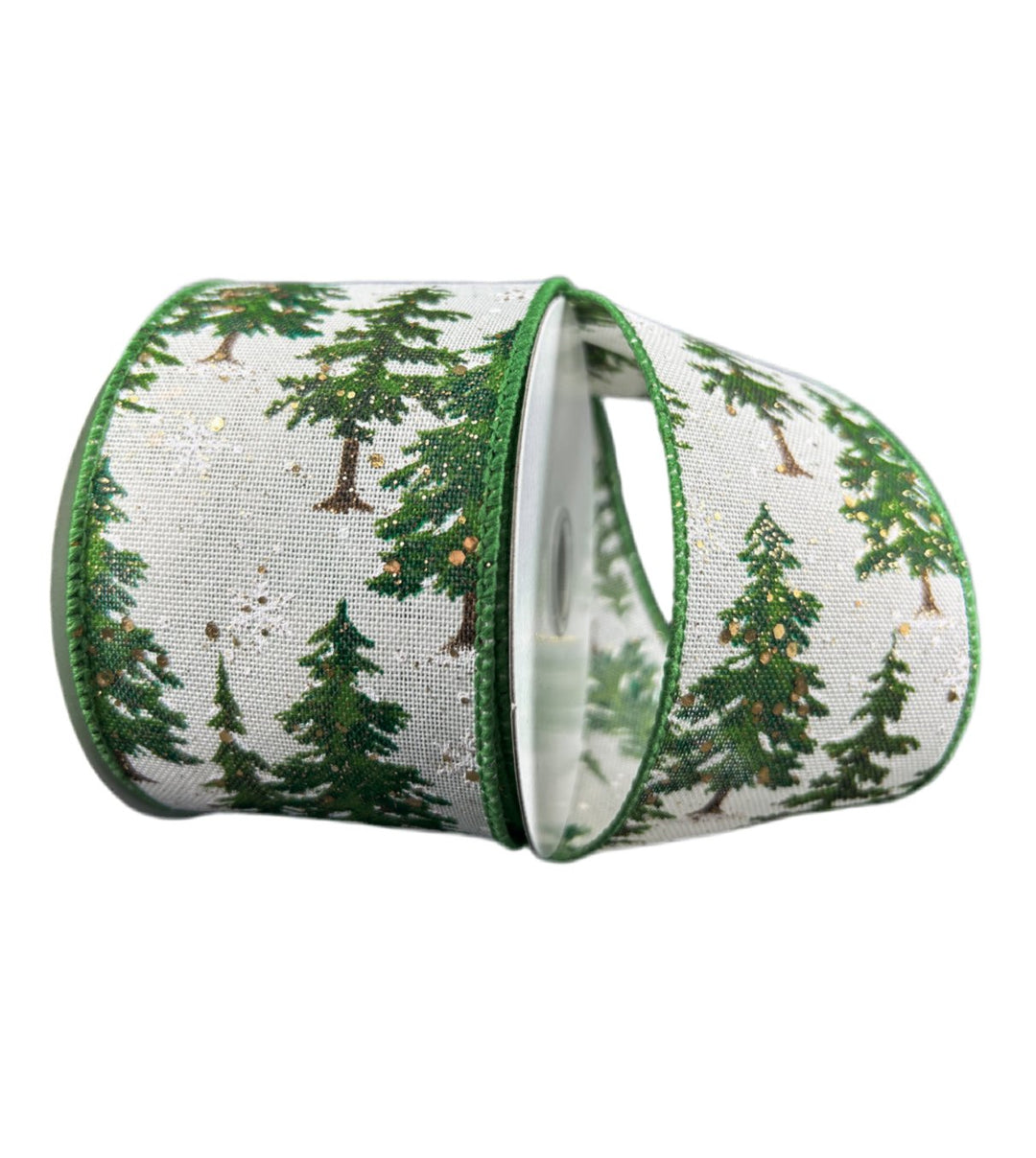 Green pine trees wired ribbon 2.5” - Greenery Market