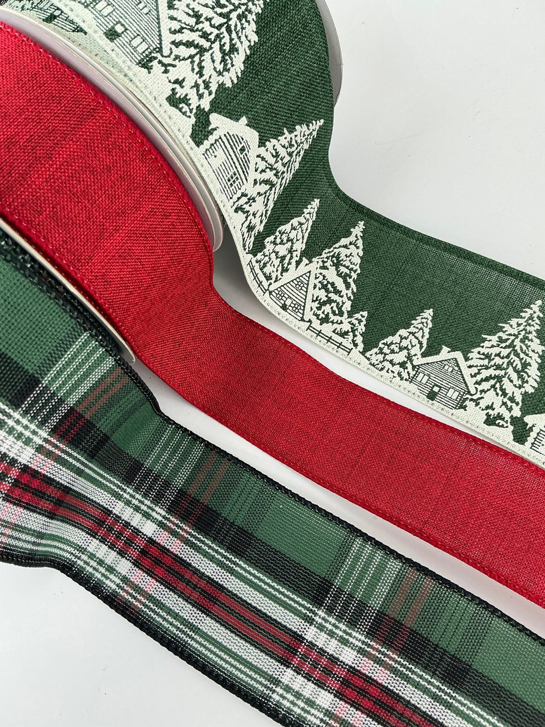 Green plaid and red tree bow bundle x 3 - Greenery MarketRibbons & TrimGreenplaidtreeX3