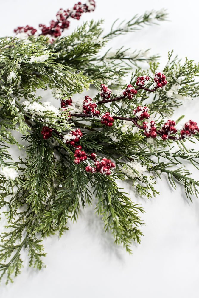 Green & Red Pine Spray With Red Berry - 28" - Greenery MarketXP2598SNOWY