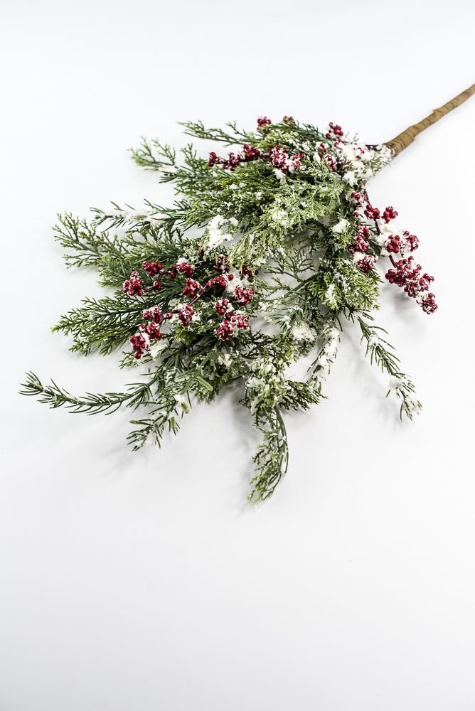 Green & Red Pine Spray With Red Berry - 28" - Greenery MarketXP2598SNOWY