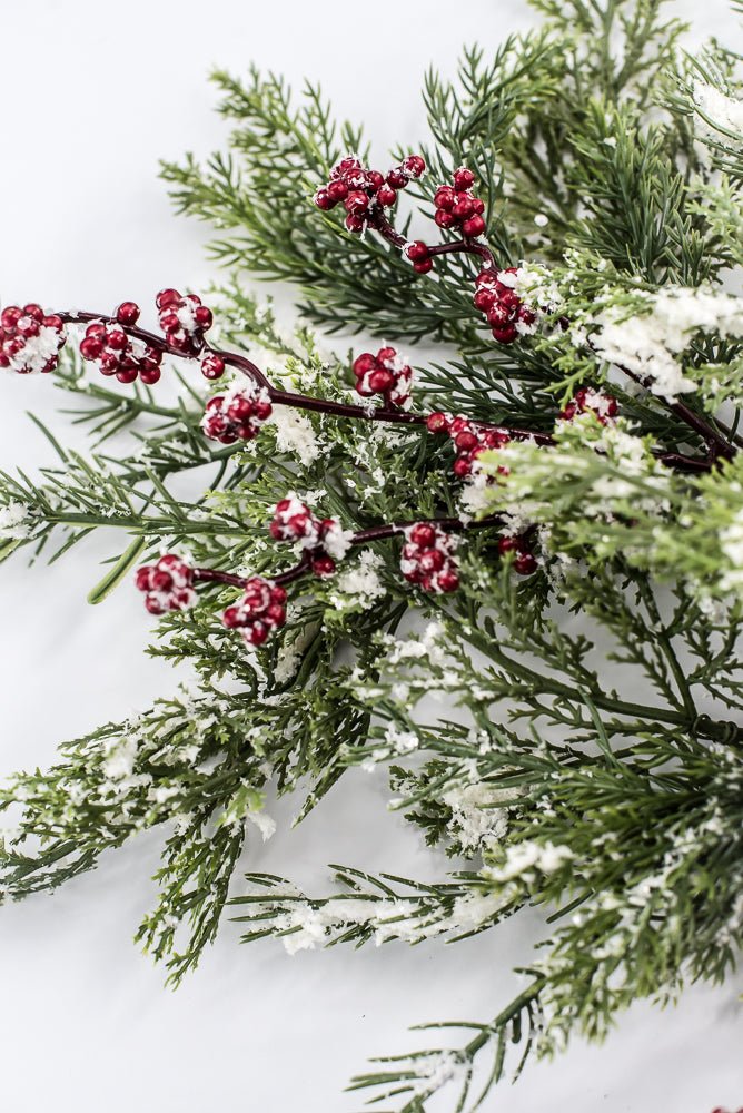 Green & Red Pine Spray With Red Berry - 28" - Greenery MarketXP2598SNOWY