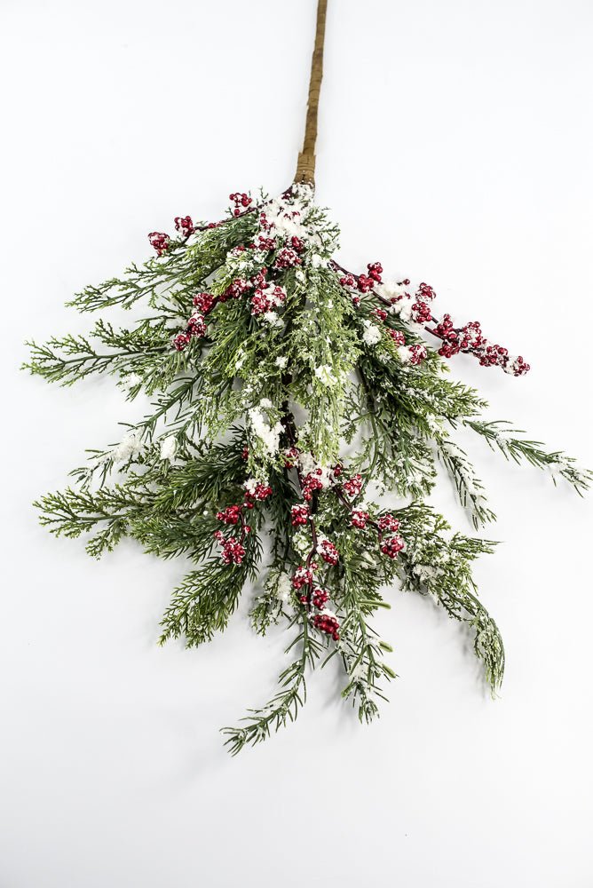 Green & Red Pine Spray With Red Berry - 28" - Greenery MarketXP2598SNOWY