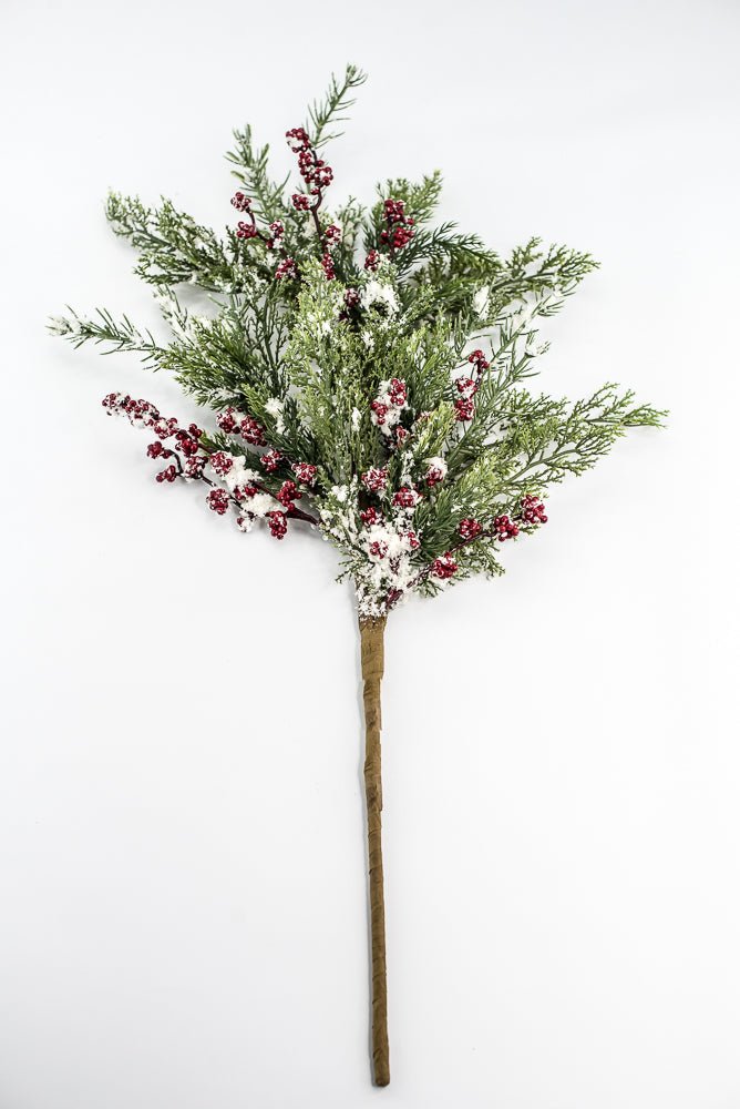 Green & Red Pine Spray With Red Berry - 28" - Greenery MarketXP2598SNOWY