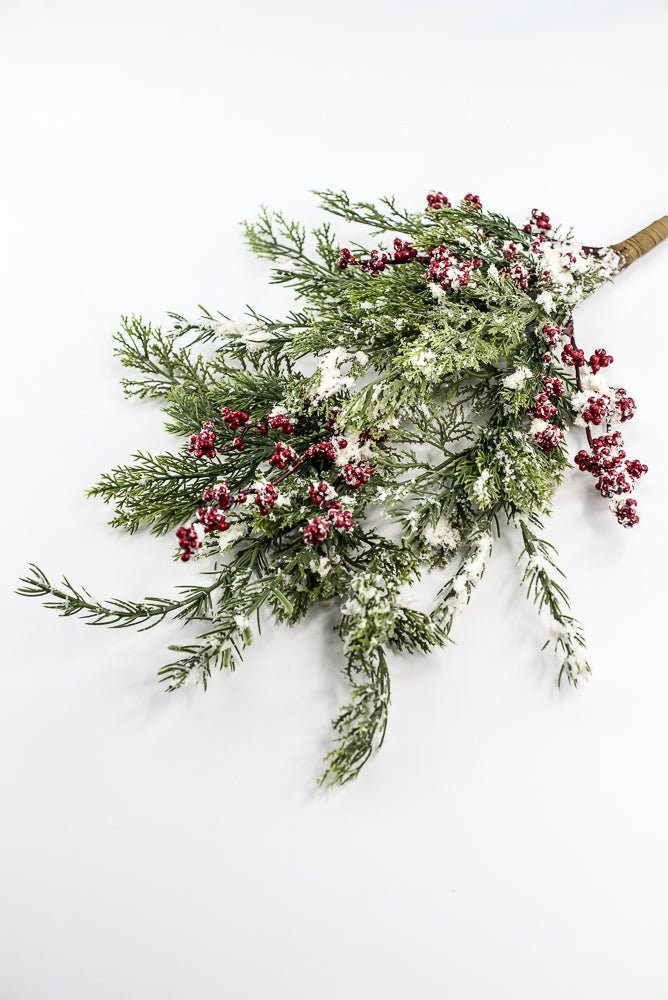 Green & Red Pine Spray With Red Berry - 28" - Greenery MarketXP2598SNOWY