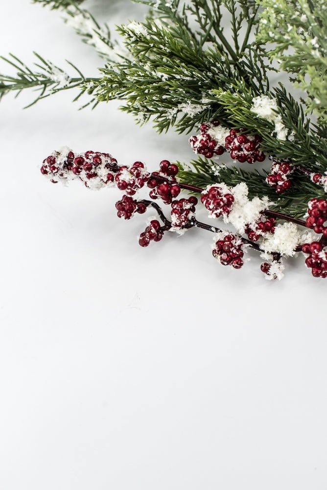 Green & Red Pine Spray With Red Berry - 28" - Greenery MarketXP2598SNOWY