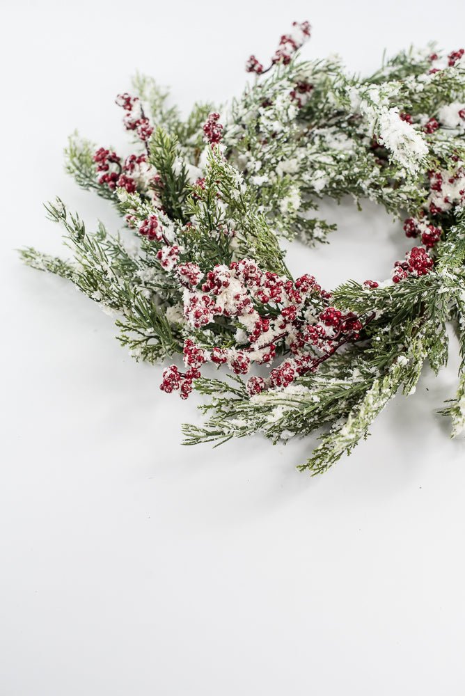 Green & Red Pine Table Wreath With Red Berry - 15" - Greenery MarketXP2597SNOWY