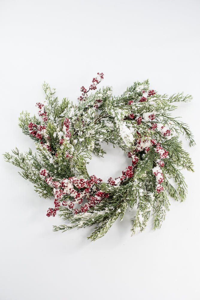 Green & Red Pine Table Wreath With Red Berry - 15" - Greenery MarketXP2597SNOWY