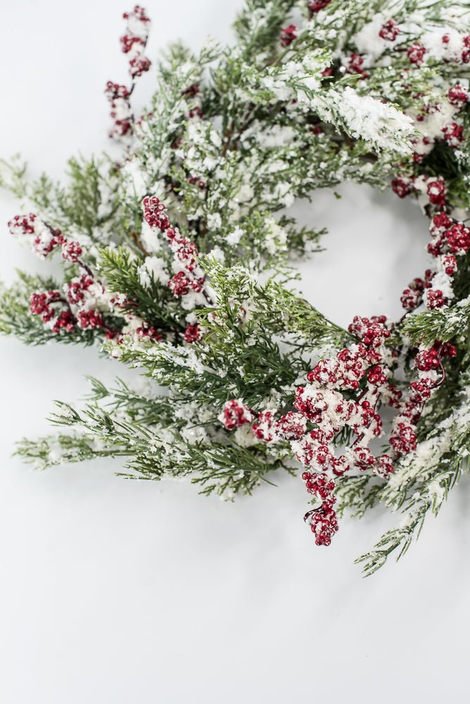 Green & Red Pine Table Wreath With Red Berry - 15" - Greenery MarketXP2597SNOWY
