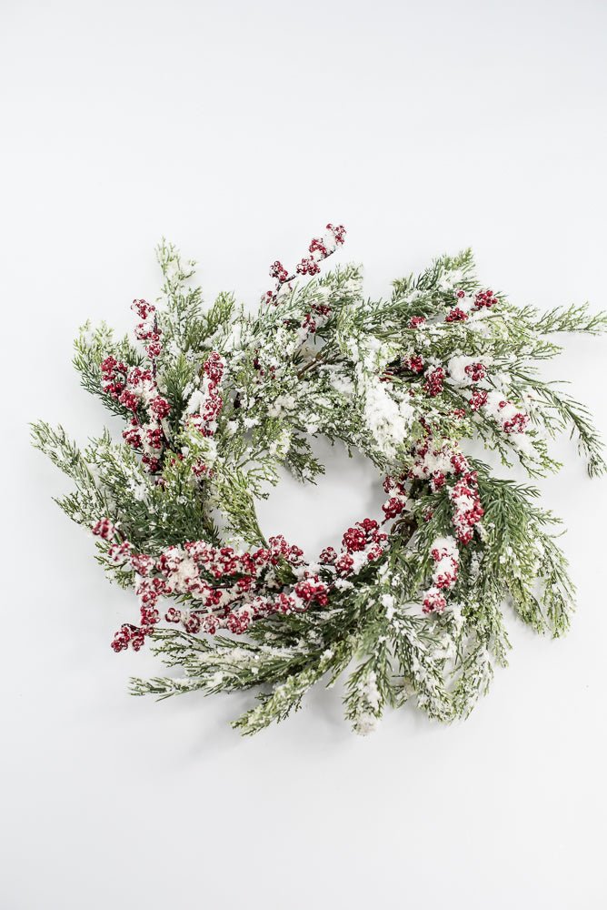 Green & Red Pine Table Wreath With Red Berry - 15" - Greenery MarketXP2597SNOWY