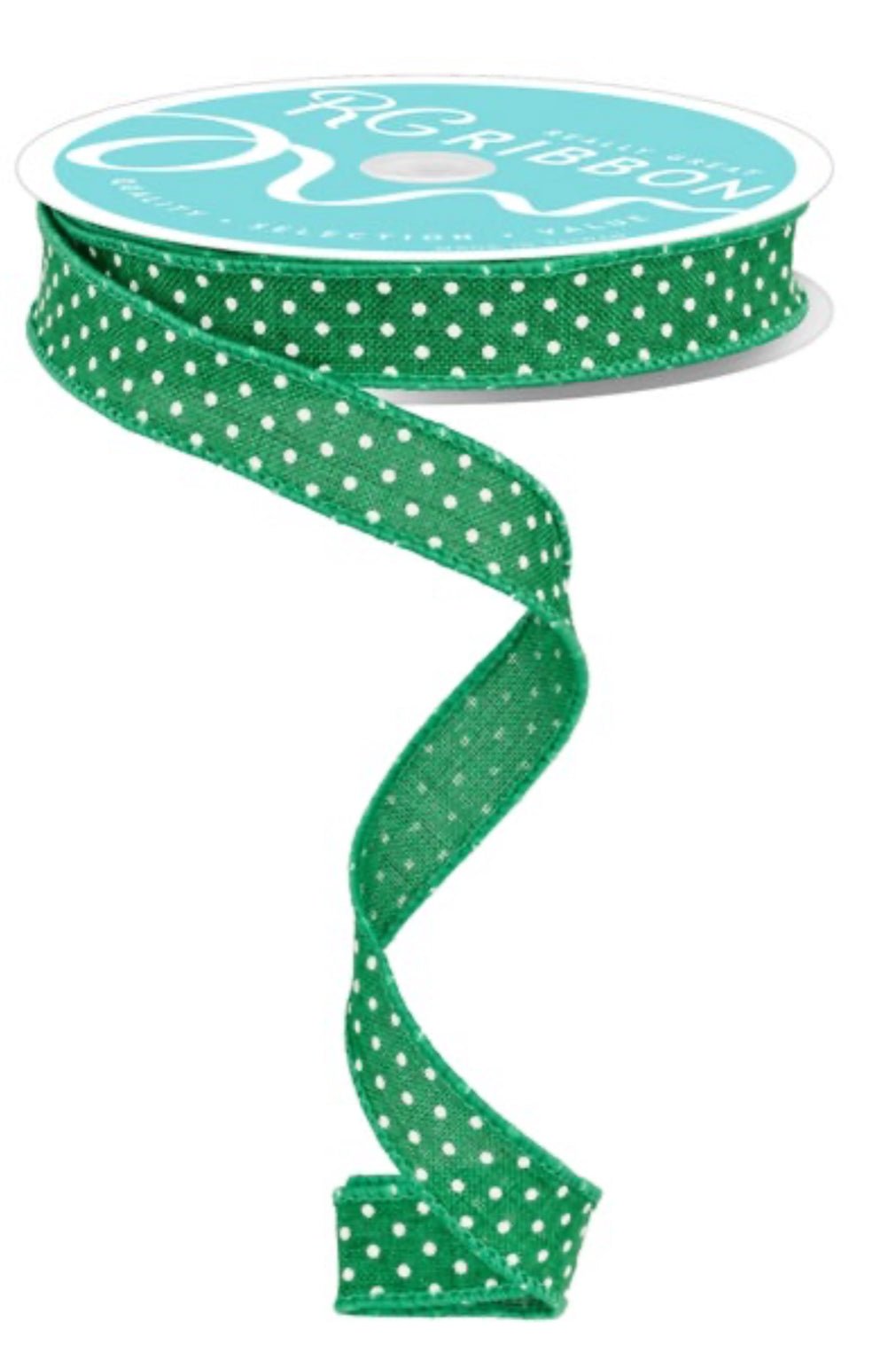 Green swiss dot, wired, skinny ribbon, 5/8" - Greenery MarketWired ribbonRGE177606