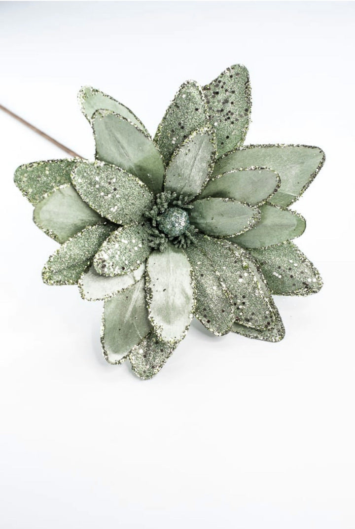 Green velvet and glitter poinsettia stem - Greenery MarketGF2712GR