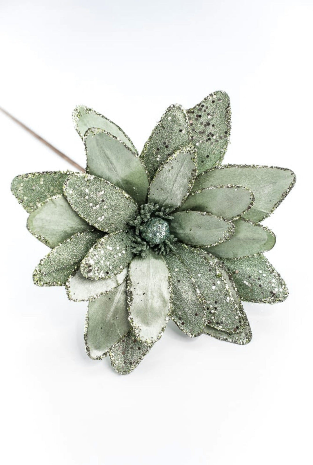 Green velvet and glitter poinsettia stem - Greenery MarketGF2712GR