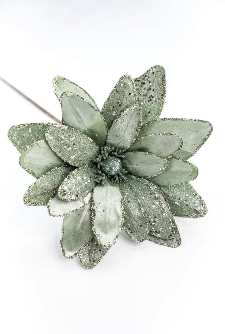 Green velvet and glitter poinsettia stem - Greenery MarketGF2712GR