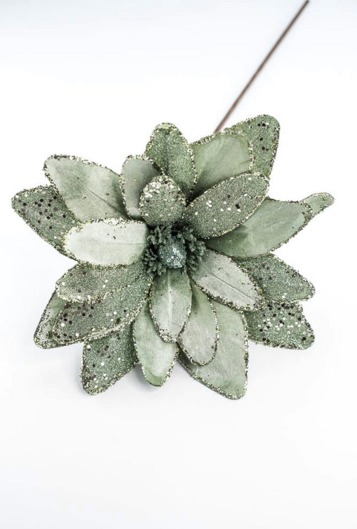 Green velvet and glitter poinsettia stem - Greenery MarketGF2712GR