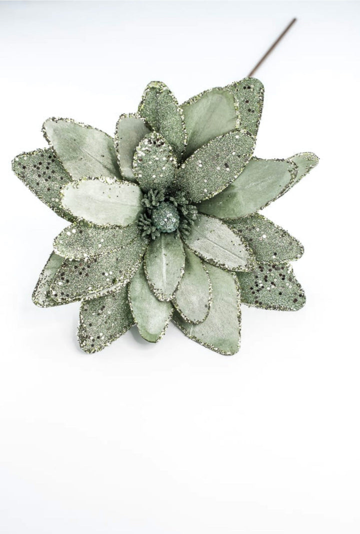 Green velvet and glitter poinsettia stem - Greenery MarketGF2712GR