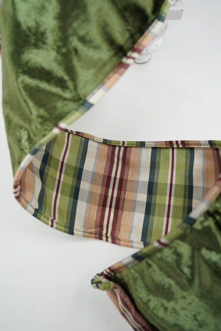 Green Velvet And Plaid Double Sided Wired Ribbon - 4" - Greenery MarketRW9622-GR
