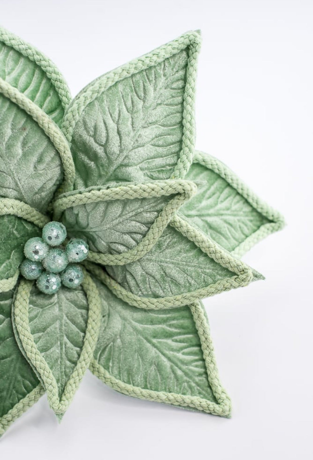 Green velvet poinsettia stem - Greenery MarketGF2715MINT