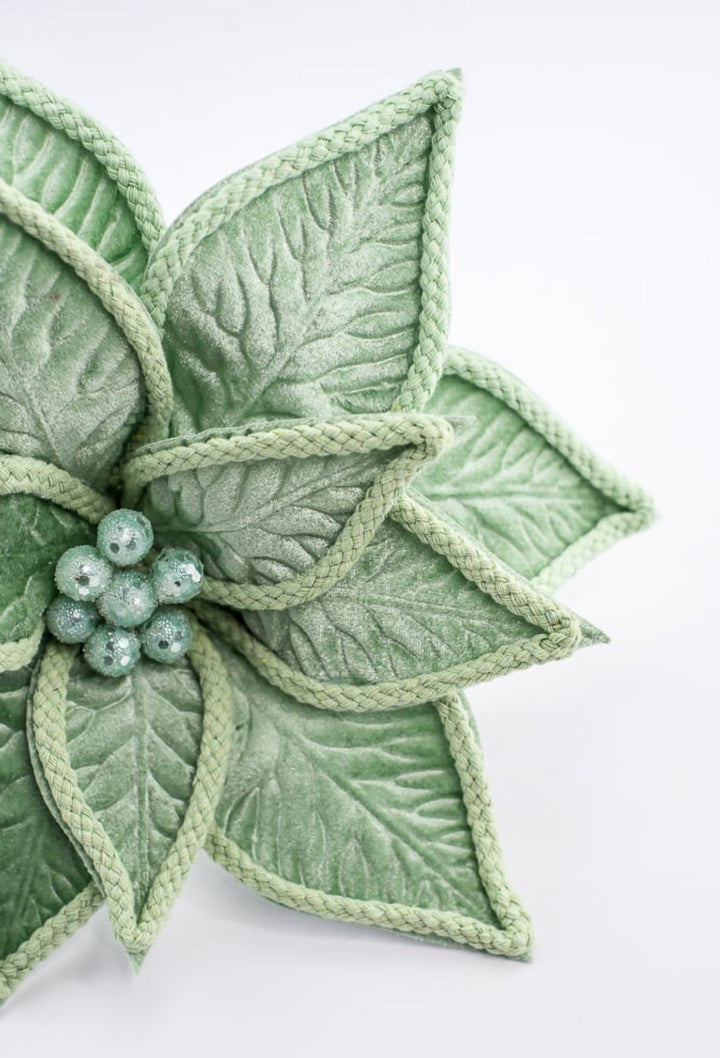 Green velvet poinsettia stem - Greenery MarketGF2715MINT