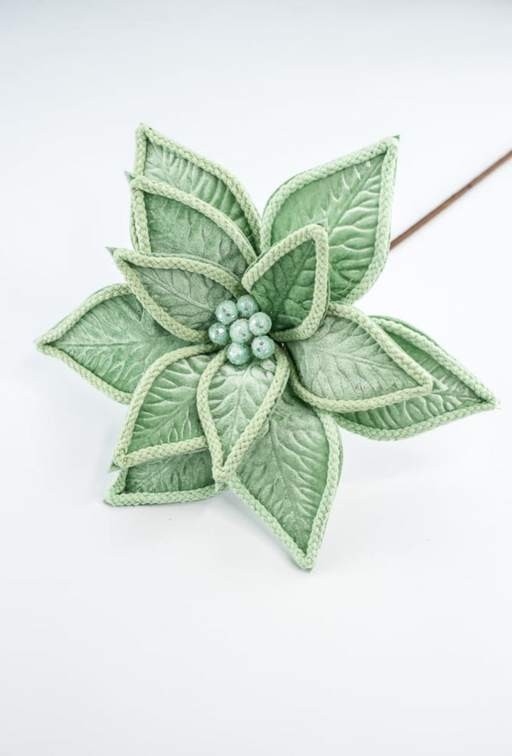 Green velvet poinsettia stem - Greenery MarketGF2715MINT