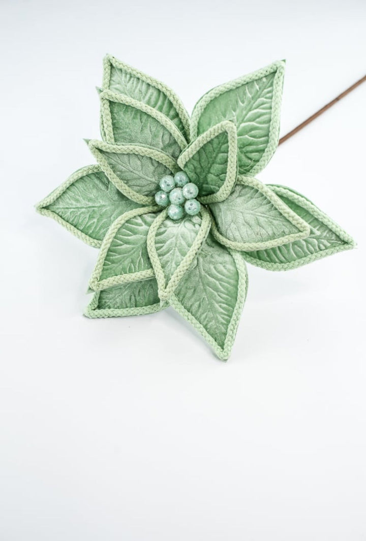 Green velvet poinsettia stem - Greenery MarketGF2715MINT
